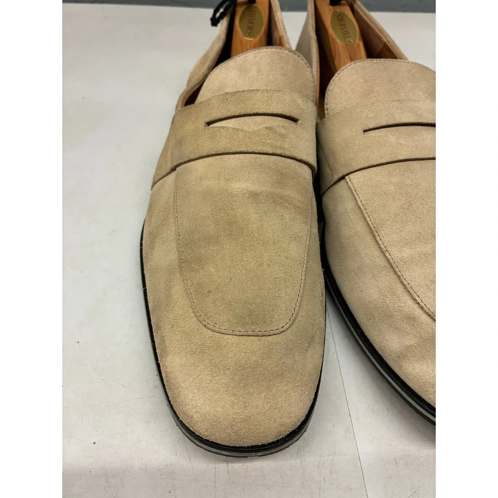 BOSS Hugo Boss Suede Penny Loafers Shoes Mens 12 Beige Slip On Italy Classic